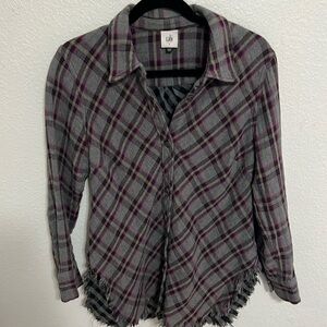 Cabi flannel shirt/jacket. Purple, gray, black